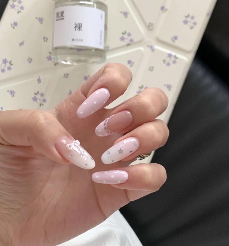 nail hồng pastel dễ thương