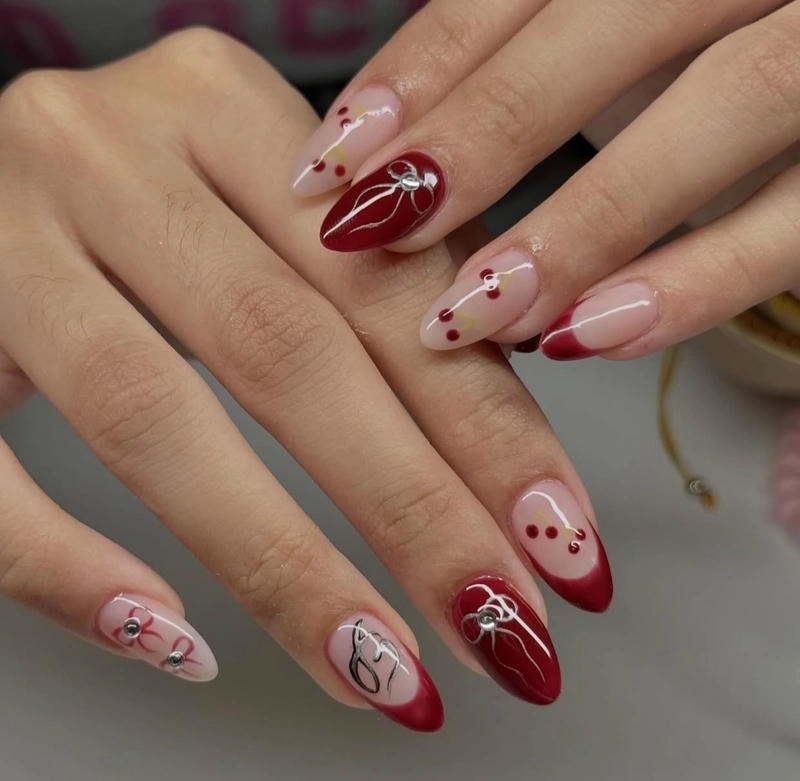 nail màu đỏ cherry móng dài