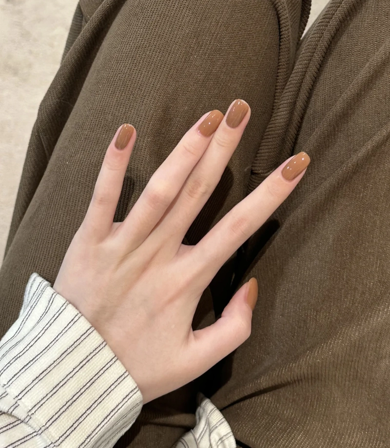 nail màu nâu thạch đơn giản