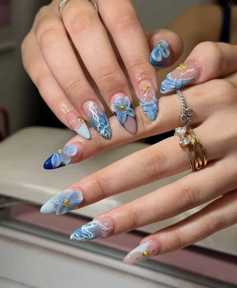ombre xanh dương nail