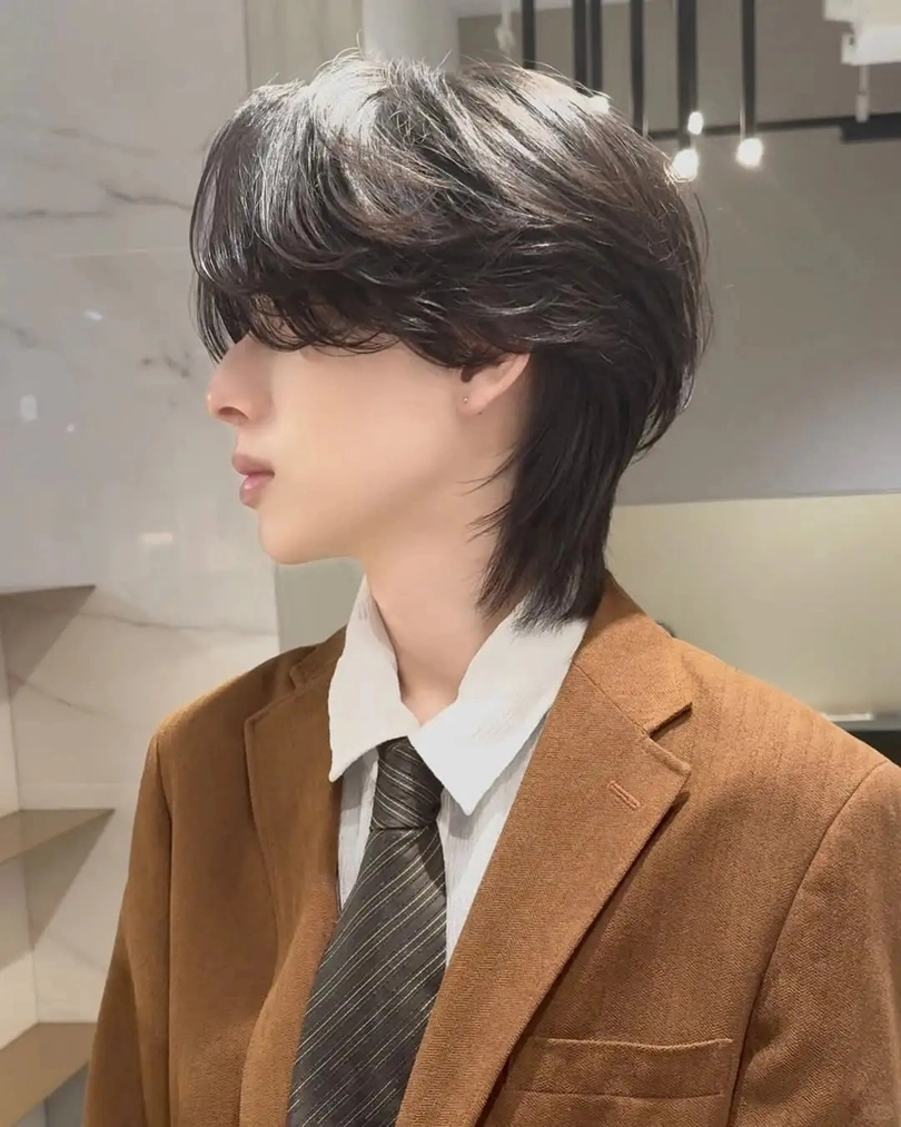 side part mullet nam uốn