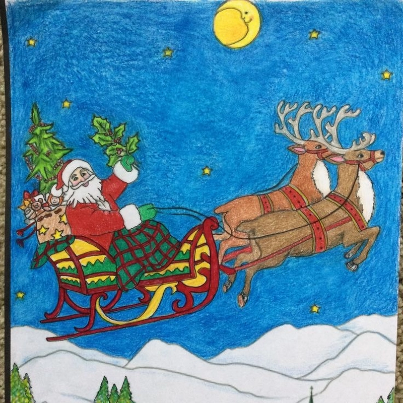 vẽ tranh ông già noel cưỡi tuần lộc đi phát quà