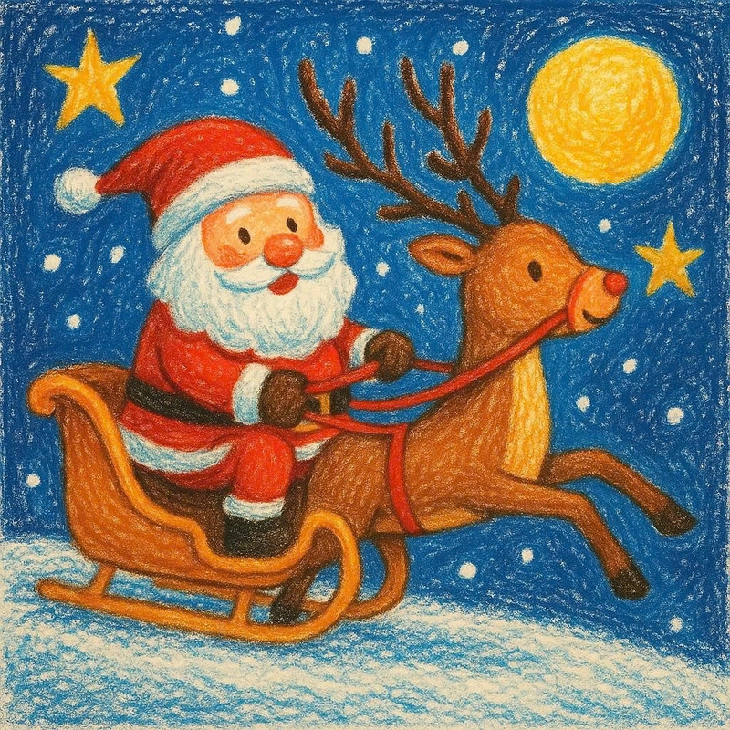 vẽ tranh ông già noel cưỡi tuần lộc