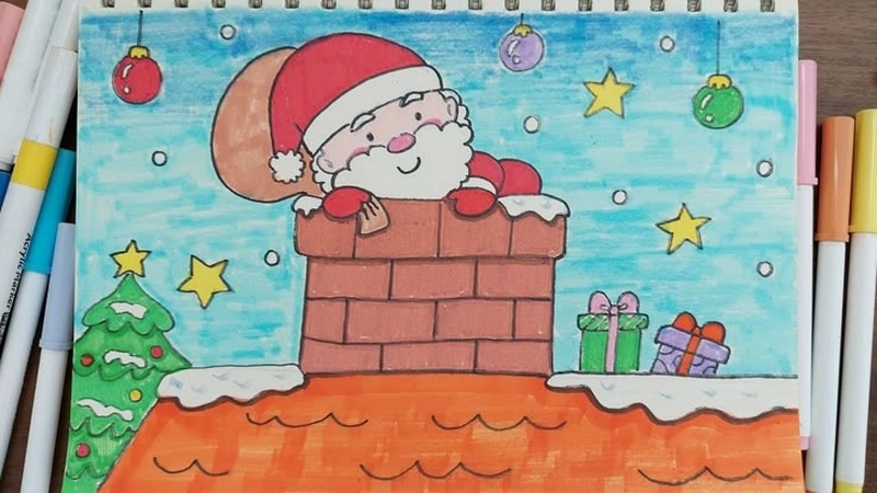 vẽ tranh ông già noel dễ thương