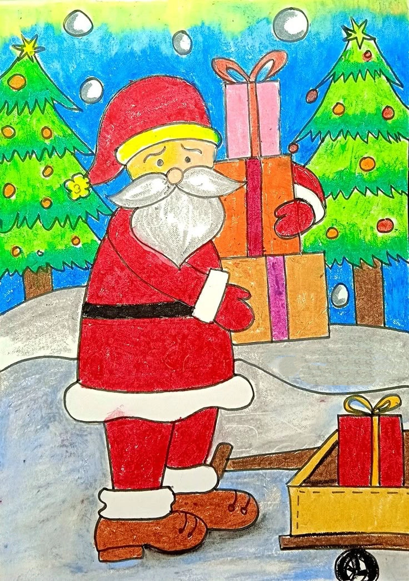vẽ tranh ông già noel và món quà