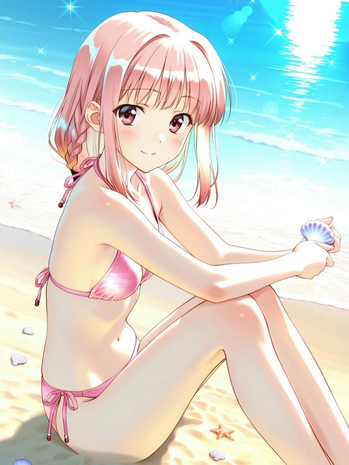 Ảnh gái xinh anime mặc bikini đi biển tươi tắn