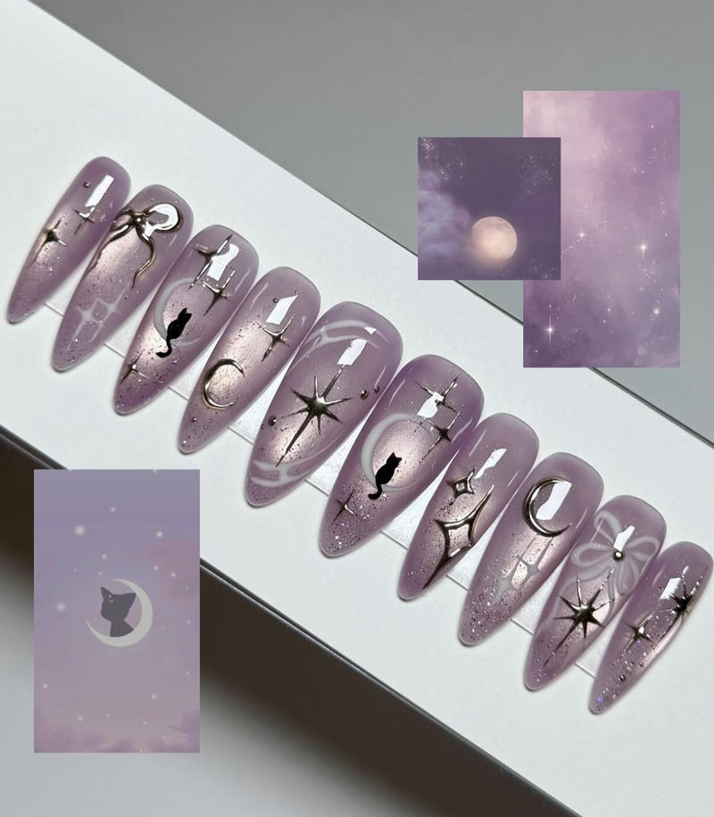 Bộ móng nail mắt mèo tím long lanh