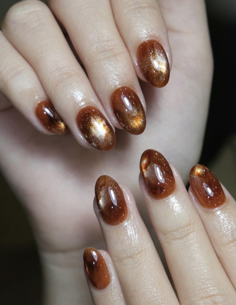 Mẫu nail mắt mèo ánh nâu thời thượng