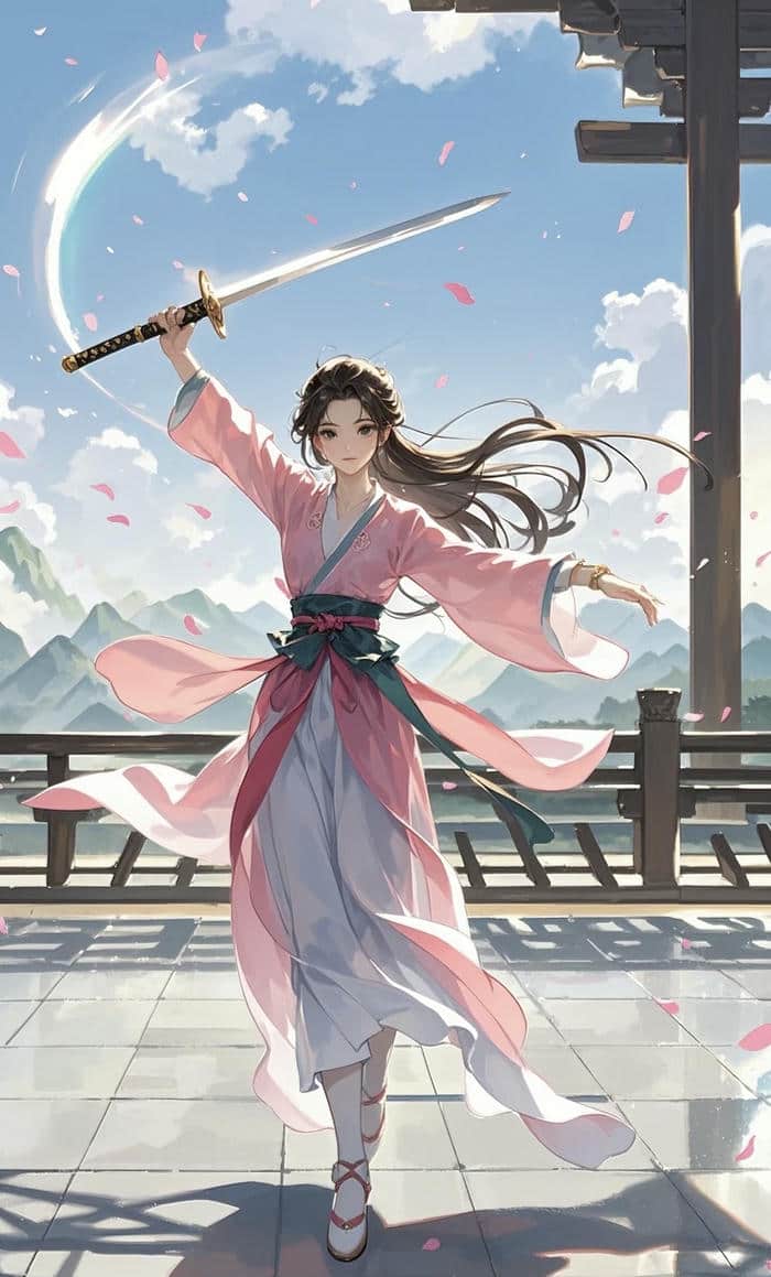 ảnh anime nữ dáng chiến đấu cùng kiếm