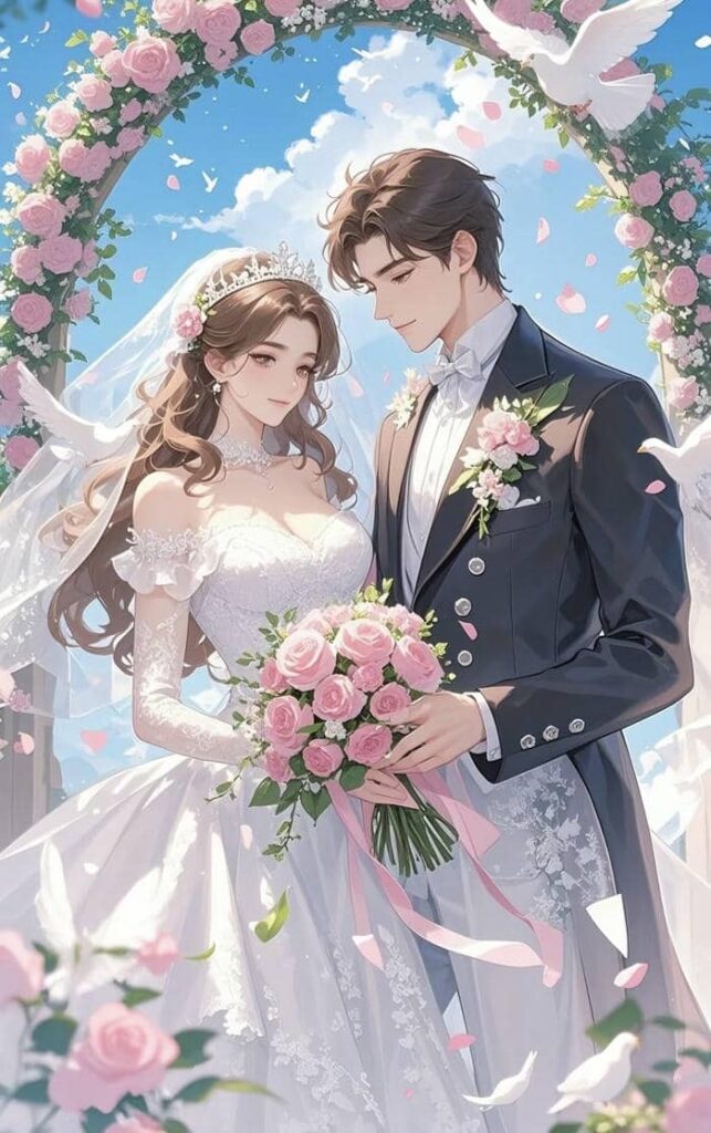 ảnh cưới anime cặp đôi ôm nhau