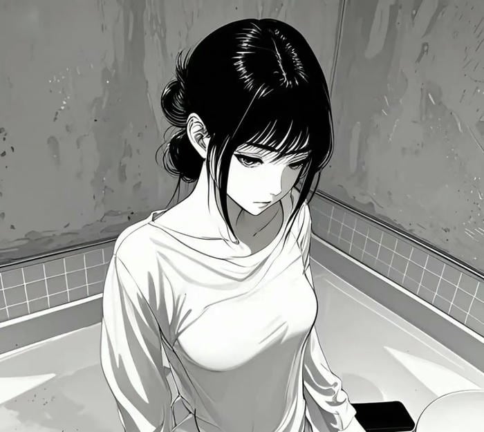 anime girl đen trắng nghệ thuật