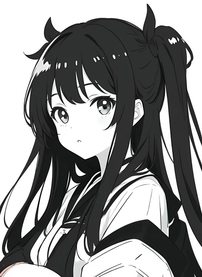 anime girl grayscale