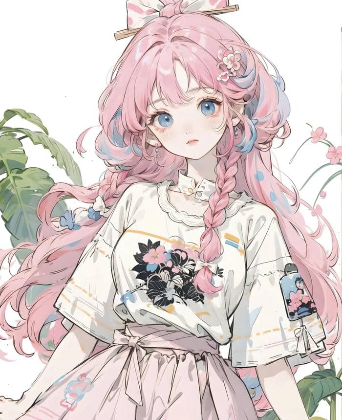 anime girl mái tóc hồng nổi bật