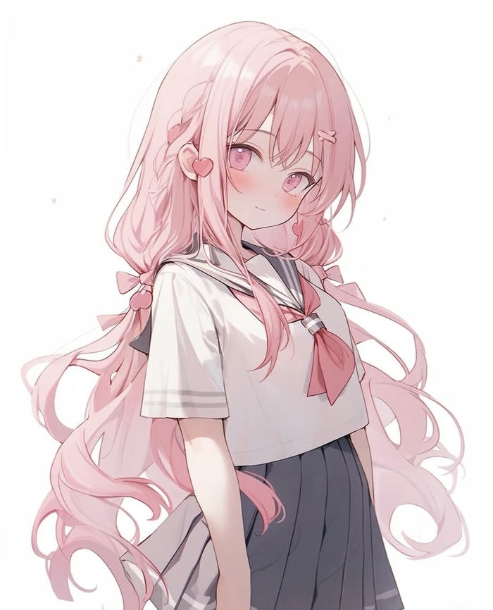 anime girl tóc hồng đáng yêu