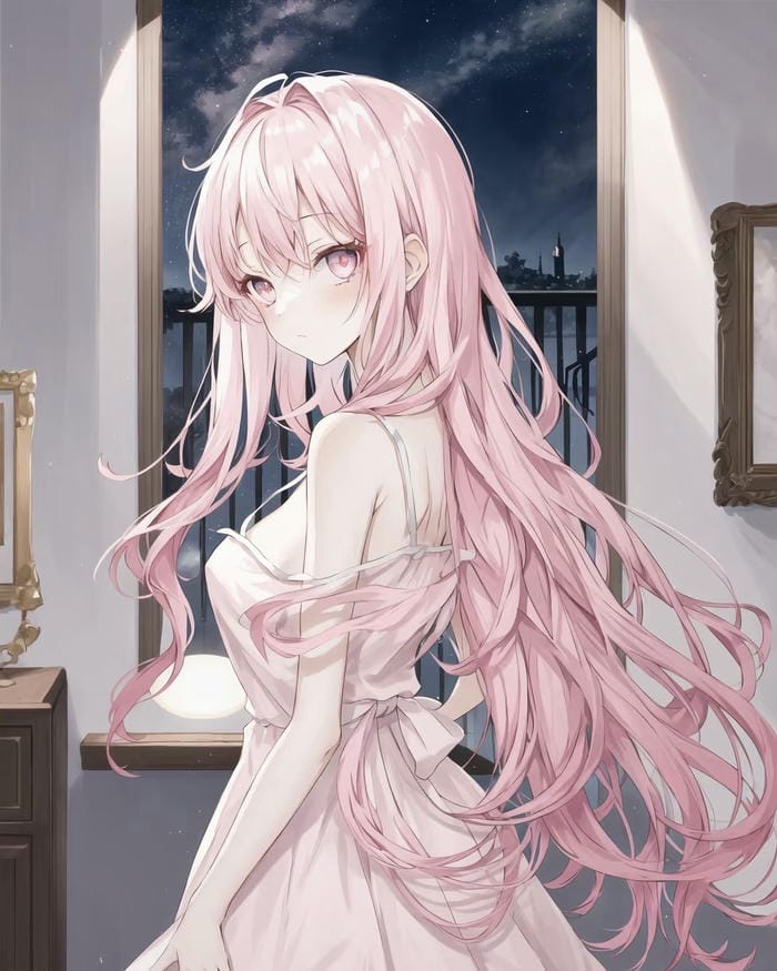 anime girl tóc hồng dịu dàng