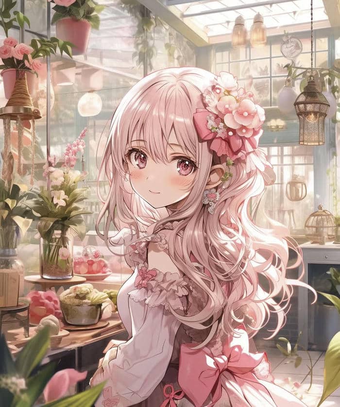 anime girl tóc hồng phong cách