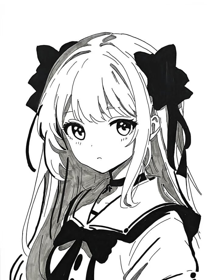 anime girl trắng đen hiện đại