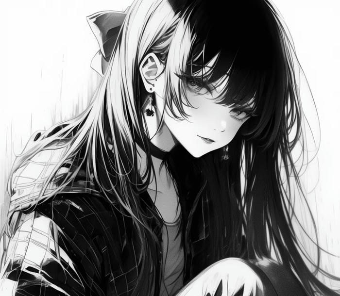 anime girl trắng đen