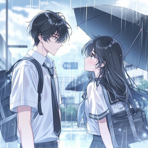 anime học đường cặp đôi trời mưa lãng mạn