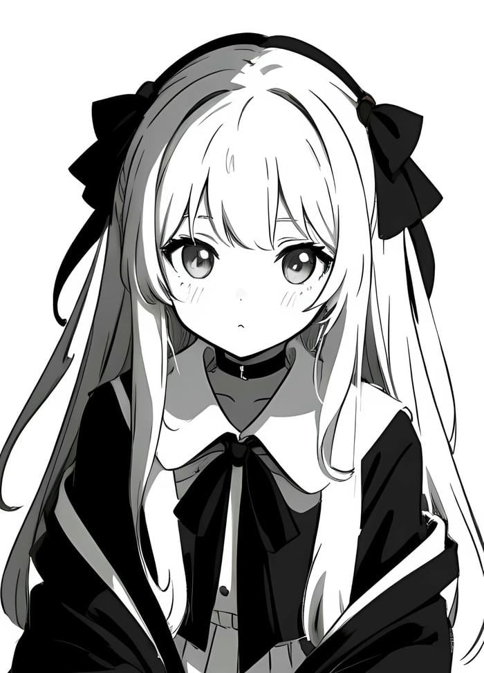 anime nữ black and white style