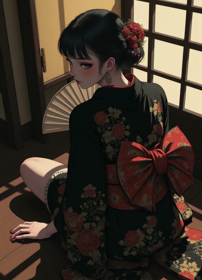 anime nữ kimono nhẹ nhàng