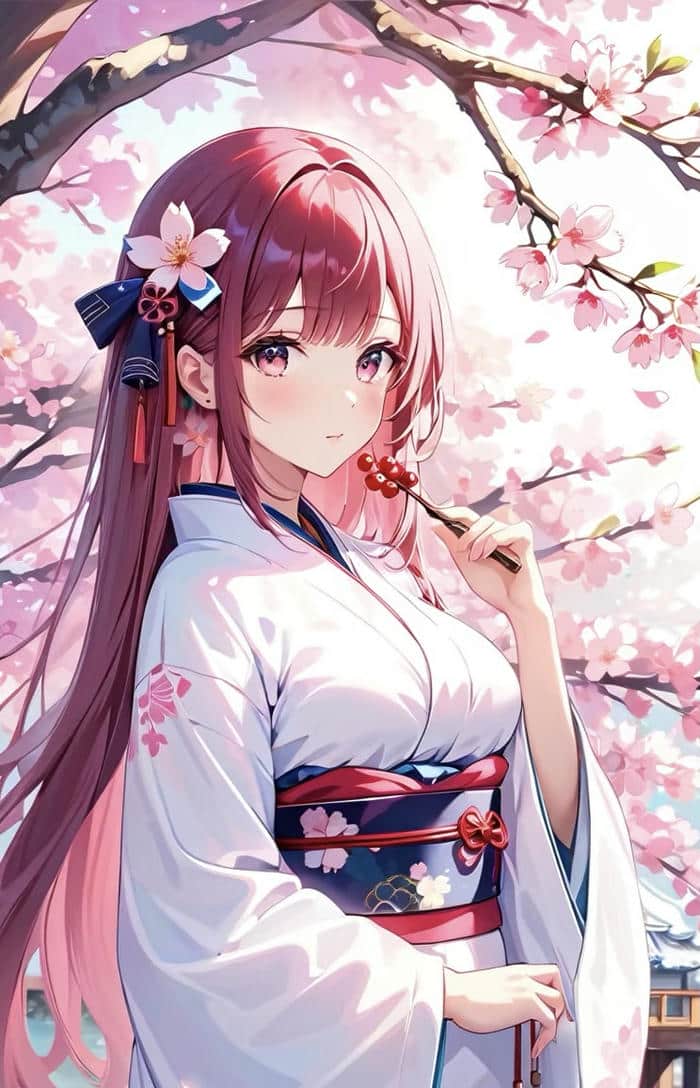 anime nữ mặc kimono