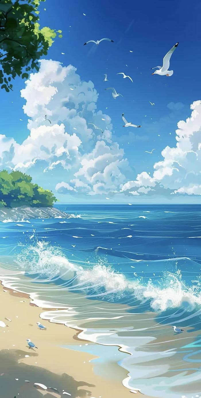 biển hoàng hôn anime