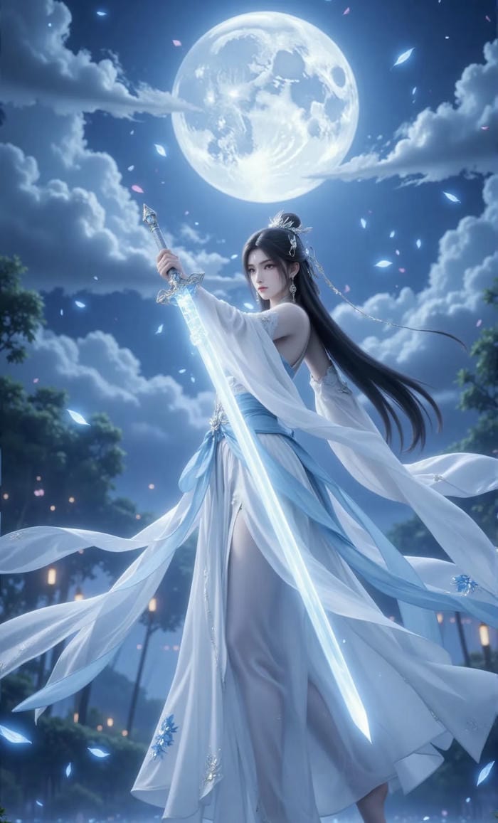 bức họa anime nữ cầm kiếm