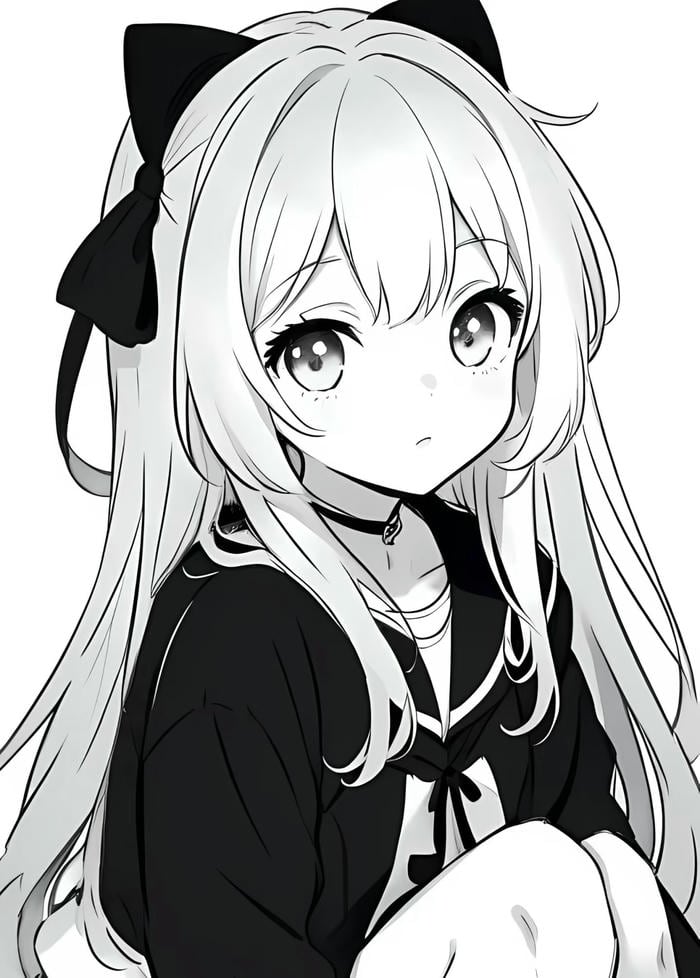 cô gái anime black and white