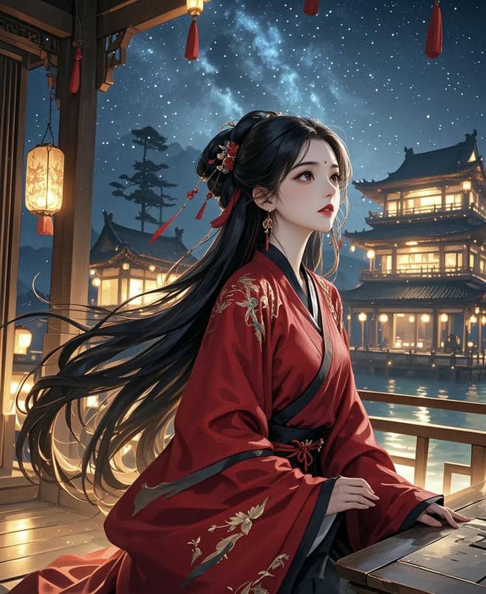 cô gái anime cổ trang nghệ thuật