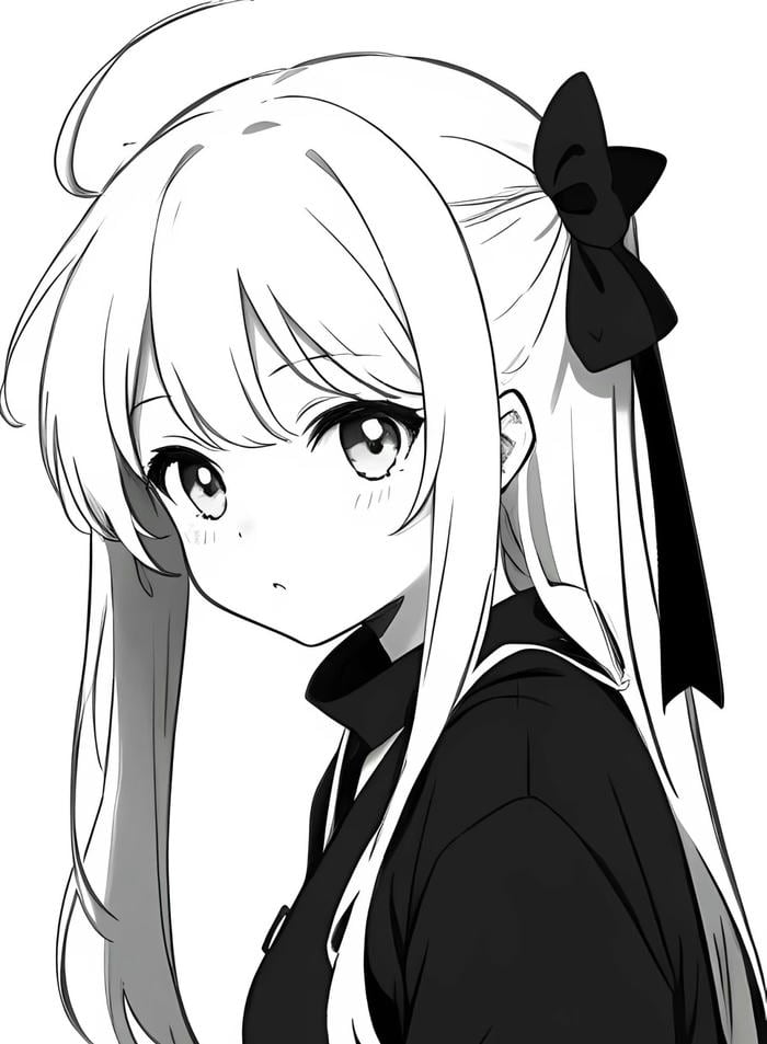 cô gái anime grayscale nhẹ nhàng