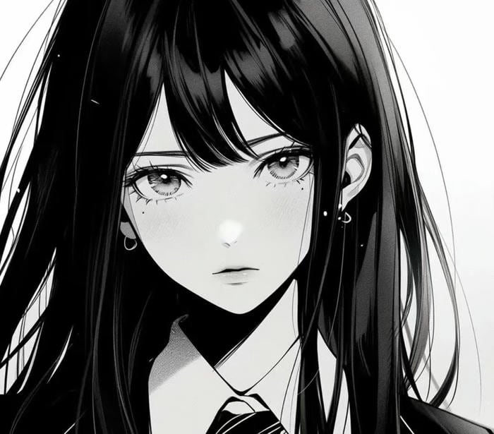 cô gái anime grayscale