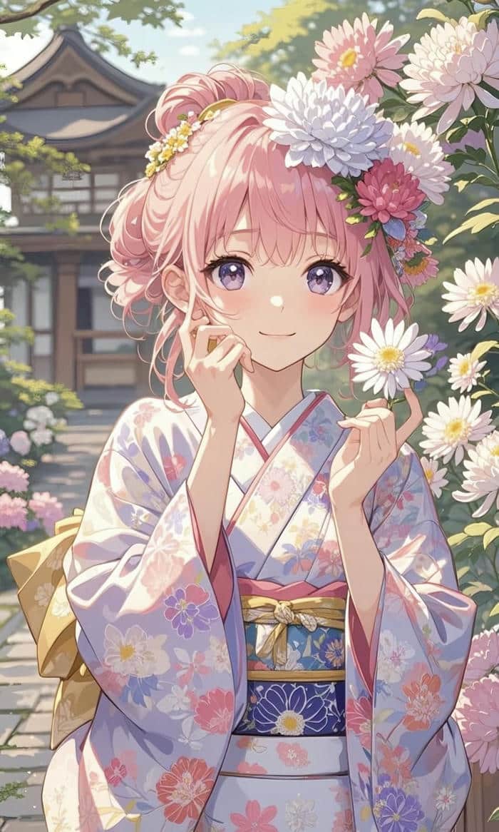 cô gái anime kimono hiện đại