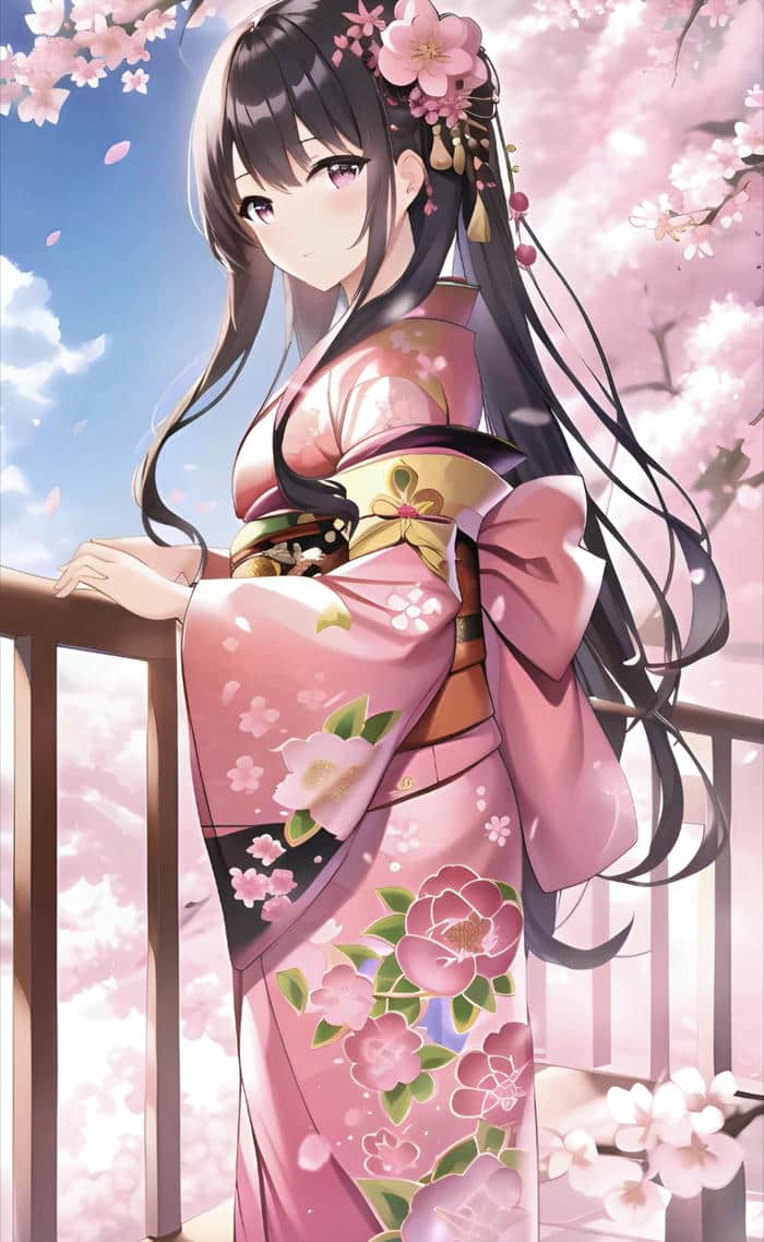 cô gái anime kimono mềm mại