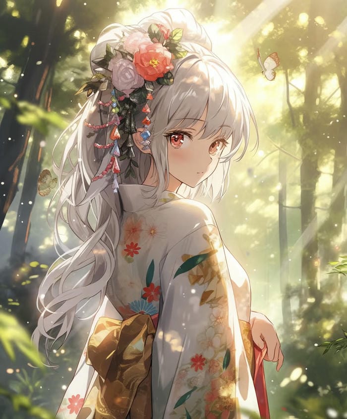 cô gái anime kimono tinh tế