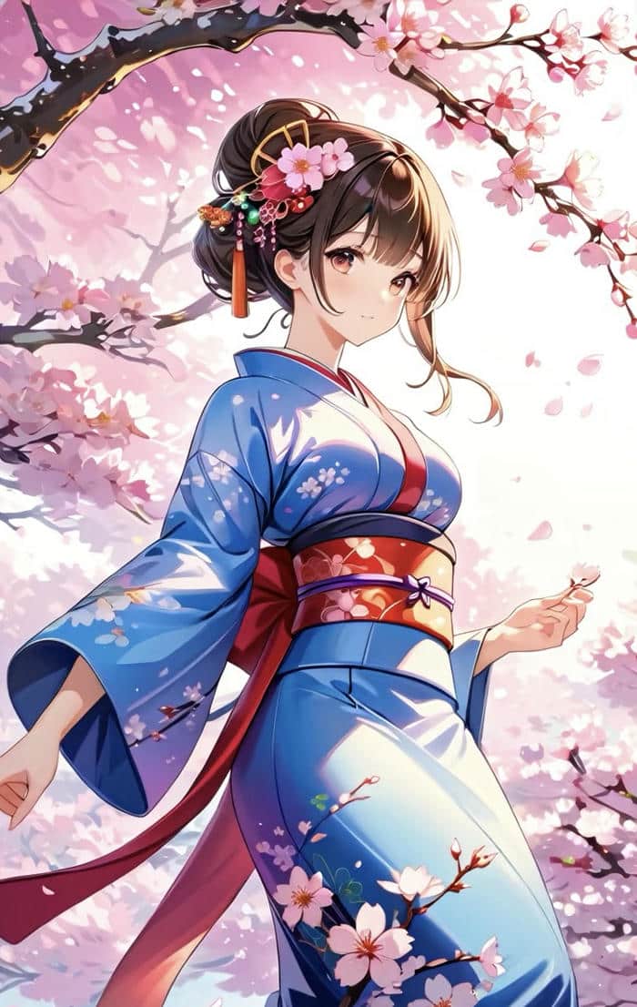 cô gái anime kimono truyền thống