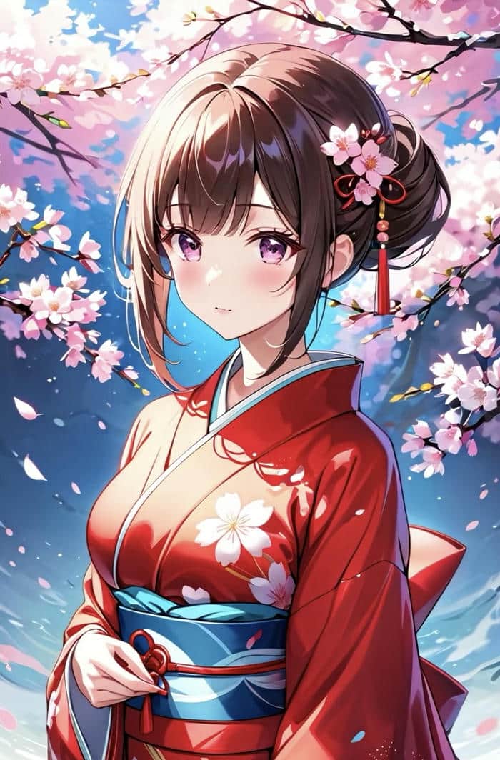 cô gái anime mặc kimono