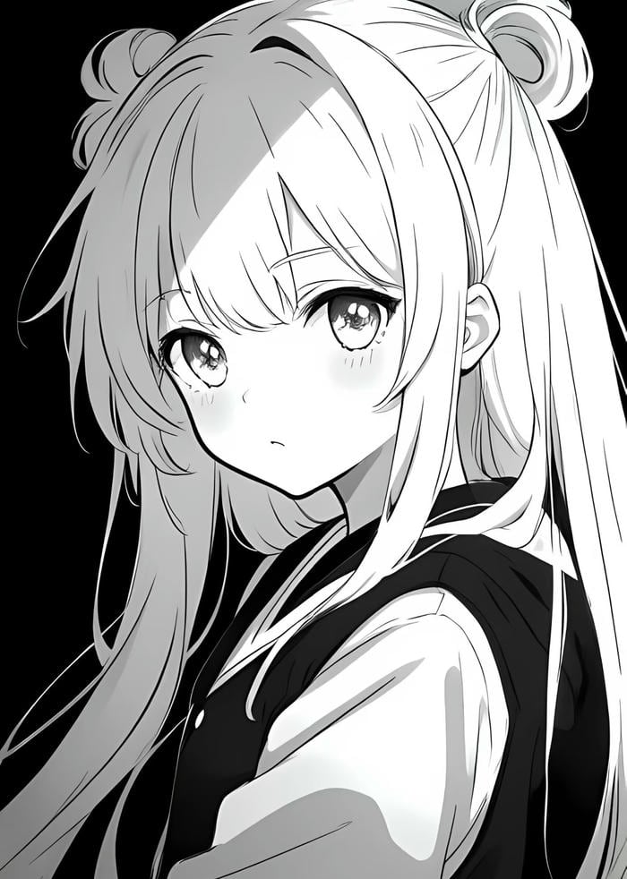 cô gái anime trắng đen dịu dàng