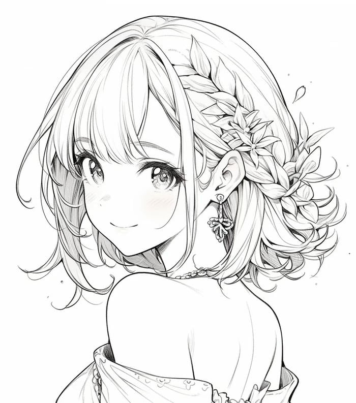 cô gái anime trắng đen mềm mại