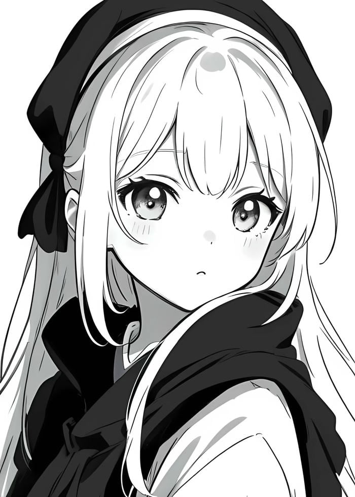 cô gái anime trắng đen phong cách