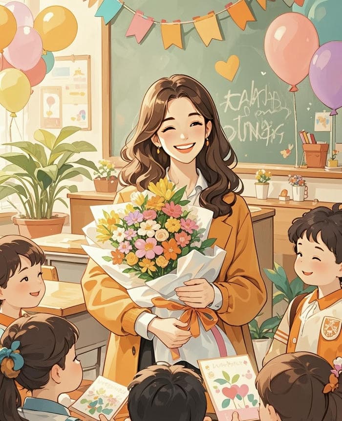 hình anime cô giáo cầm sách