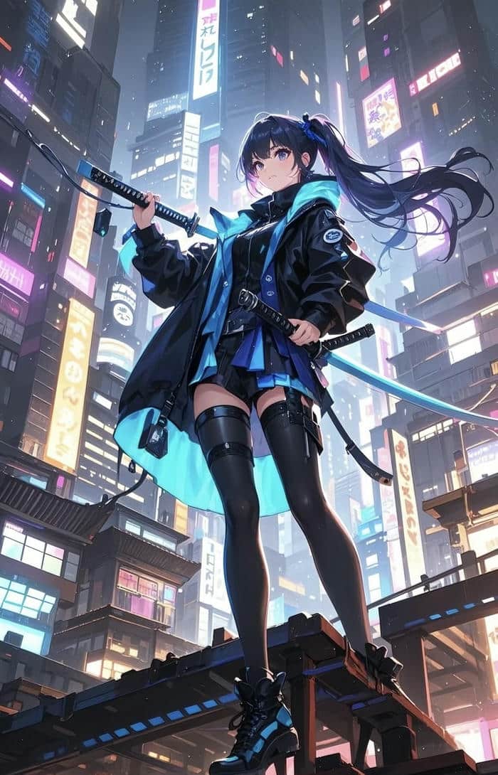 hình anime girl tinh tế với kiếm