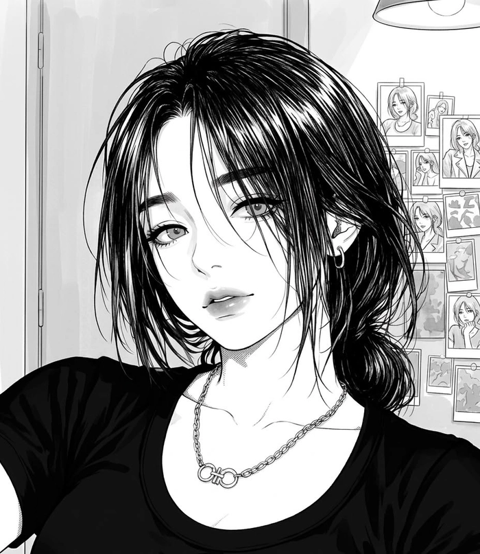 hình anime nữ đen trắng aesthetic cực nghệ thuật