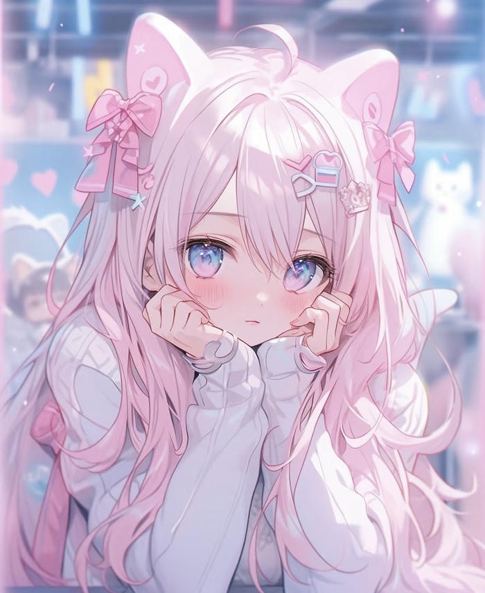 hình anime nữ tóc hồng nghệ thuật