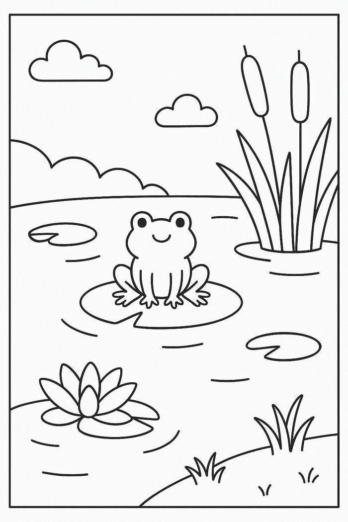 hình tô màu con ếch trong hồ