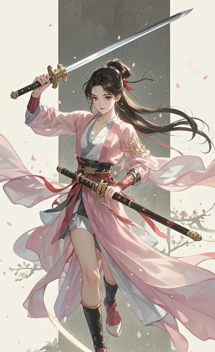 khung cảnh anime nữ vũ trang bằng kiếm