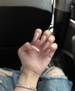 mẫu nail thạch hồng tráng gương