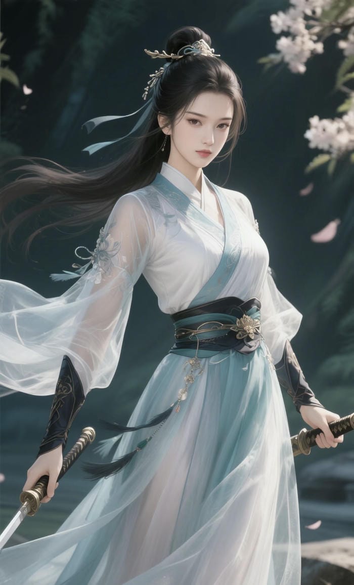 nhân vật anime girl mang kiếm