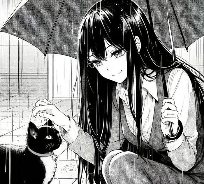 nữ anime đen trắng đẹp