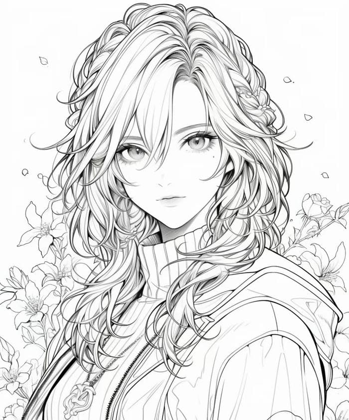 nữ anime grayscale thanh lịch